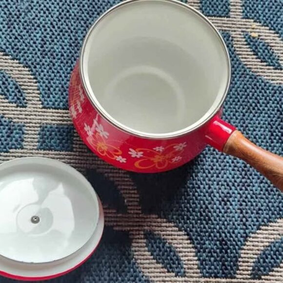 Vintage NOS Atomic Stovetop pot Saucepan Red Flowers MCM - Picture 3 of 6